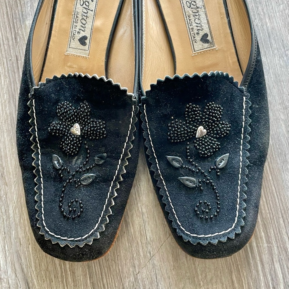 Brighton Melani Black Suede Leather Floral Beaded Mules Size 6.5 - Picture 12 of 15